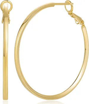 Gold Hoop Earrings 14K Gold Hoop Earrings for Women Dainty Square-edge Large Hoops Earring for Women Lightweight Womens Earring 40mm