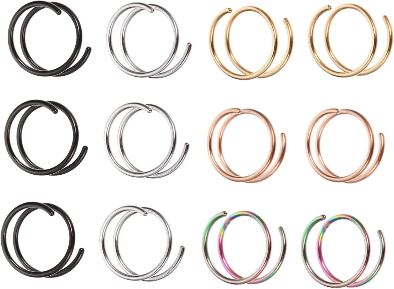 Gorgeous Nose Jewelry Set 12pcs Spiral Nose Rings Steel Hoop Fashion Piercing for Adults