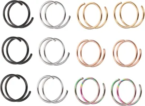 Gorgeous Nose Jewelry Set 12pcs Spiral Nose Rings Steel Hoop Fashion Piercing for Adults