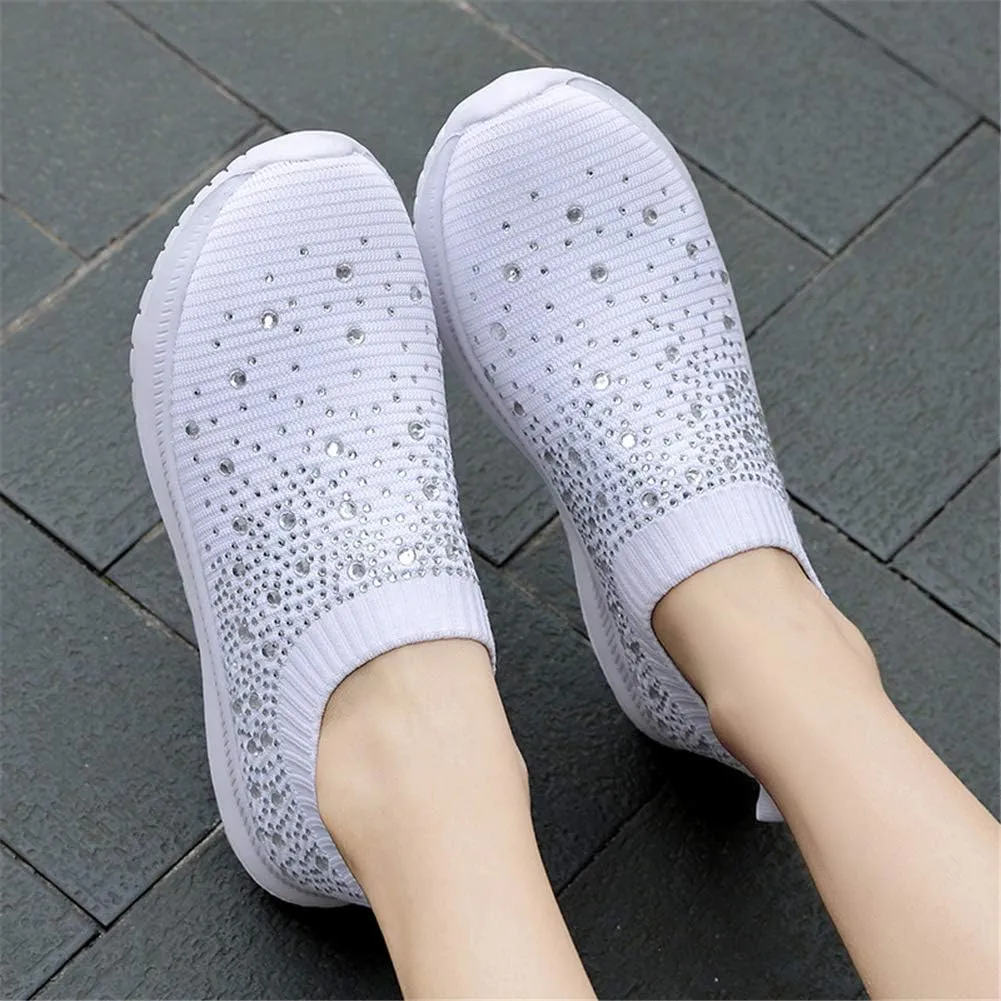 GOSPT Women's Mesh Walking Shoes Rhinestone Glitter Slip On Ballroom Jazz Latin Dance Sock Sneakers