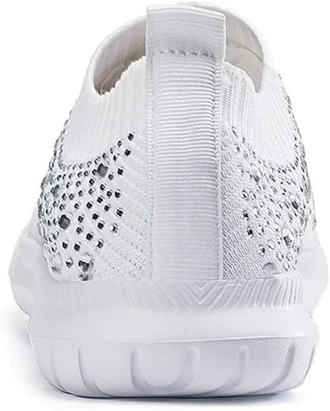 GOSPT Women's Mesh Walking Shoes Rhinestone Glitter Slip On Ballroom Jazz Latin Dance Sock Sneakers