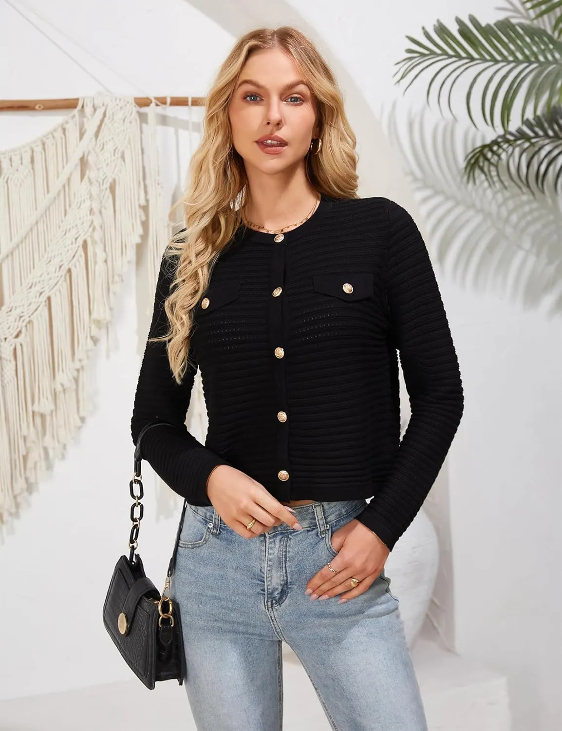 GRACE KARIN Women's Knit Cardigan Sweaters Long Sleeve Open Front Button Down Trendy Jackets Lightweight Summer Outfits