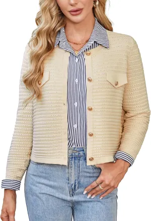 GRACE KARIN Women's Knit Cardigan Sweaters Long Sleeve Open Front Button Down Trendy Jackets Lightweight Summer Outfits