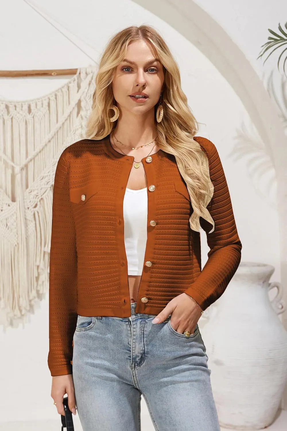 GRACE KARIN Women's Knit Cardigan Sweaters Long Sleeve Open Front Button Down Trendy Jackets Lightweight Summer Outfits