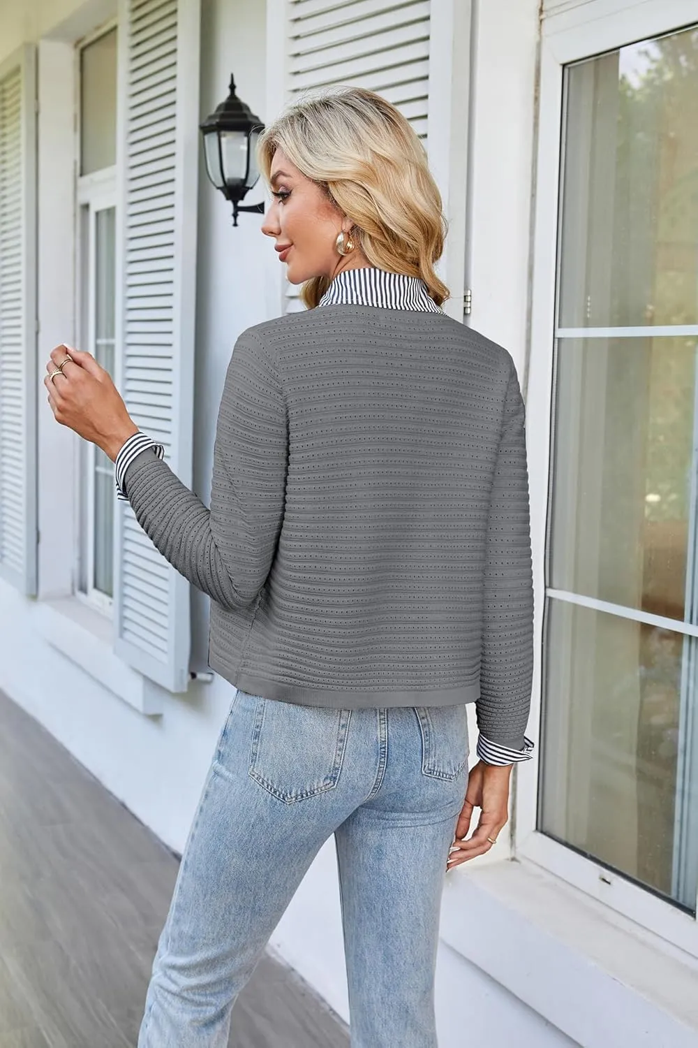 GRACE KARIN Women's Knit Cardigan Sweaters Long Sleeve Open Front Button Down Trendy Jackets Lightweight Summer Outfits