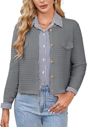 GRACE KARIN Women's Knit Cardigan Sweaters Long Sleeve Open Front Button Down Trendy Jackets Lightweight Summer Outfits