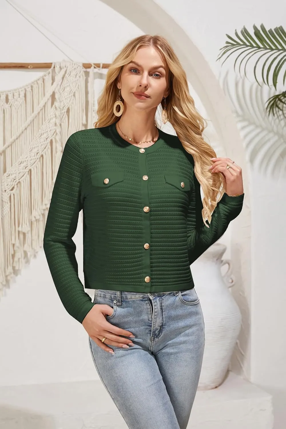 GRACE KARIN Women's Knit Cardigan Sweaters Long Sleeve Open Front Button Down Trendy Jackets Lightweight Summer Outfits