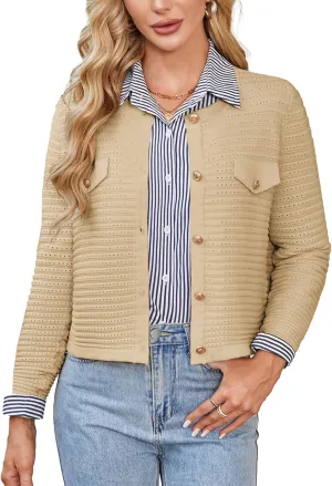 GRACE KARIN Women's Knit Cardigan Sweaters Long Sleeve Open Front Button Down Trendy Jackets Lightweight Summer Outfits