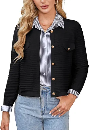 GRACE KARIN Women's Knit Cardigan Sweaters Long Sleeve Open Front Button Down Trendy Jackets Lightweight Summer Outfits