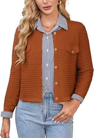 GRACE KARIN Women's Knit Cardigan Sweaters Long Sleeve Open Front Button Down Trendy Jackets Lightweight Summer Outfits