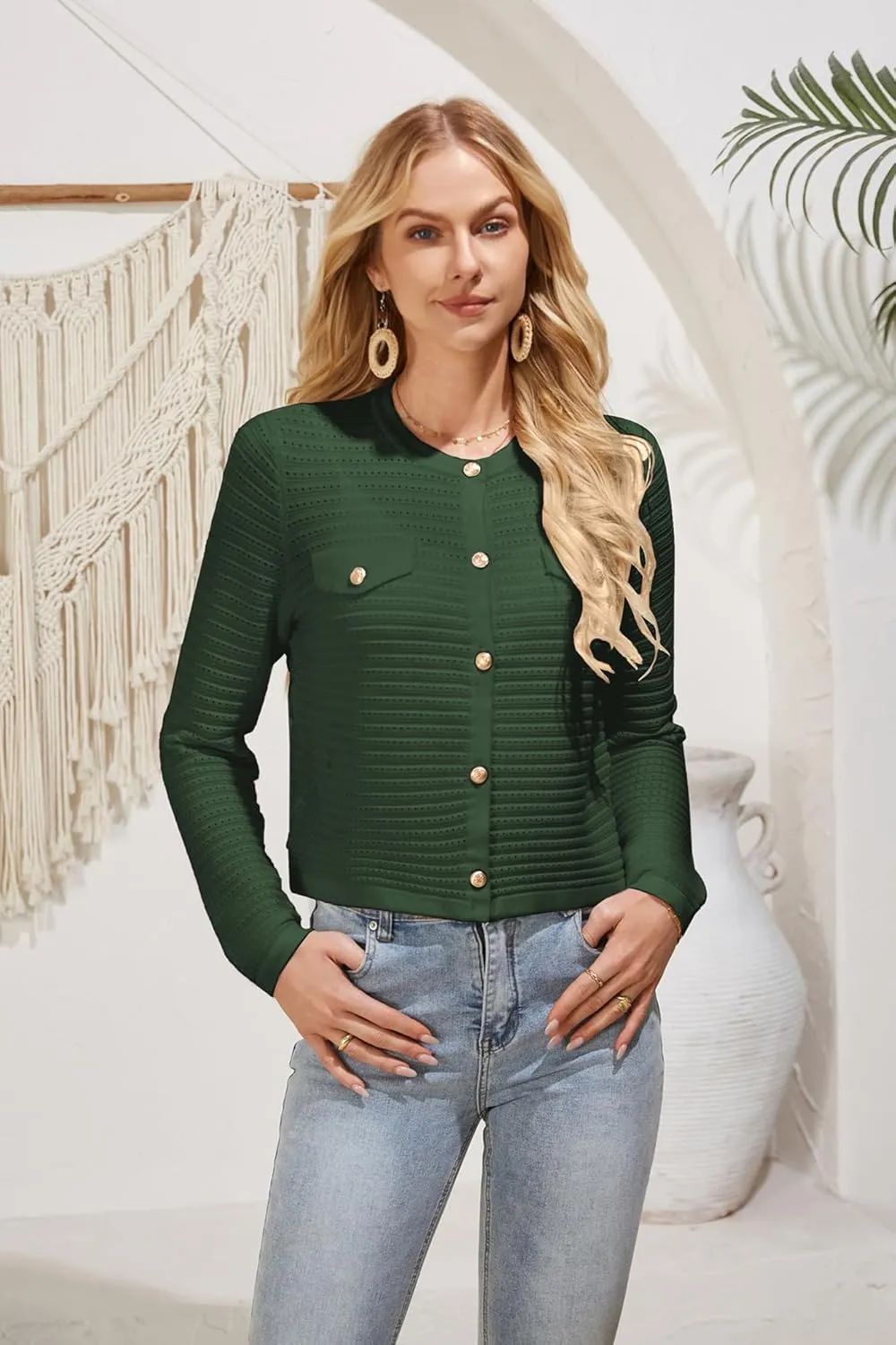 GRACE KARIN Women's Knit Cardigan Sweaters Long Sleeve Open Front Button Down Trendy Jackets Lightweight Summer Outfits