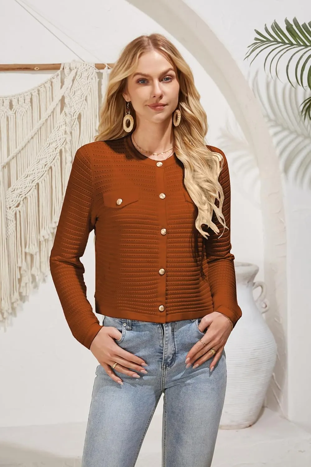 GRACE KARIN Women's Knit Cardigan Sweaters Long Sleeve Open Front Button Down Trendy Jackets Lightweight Summer Outfits