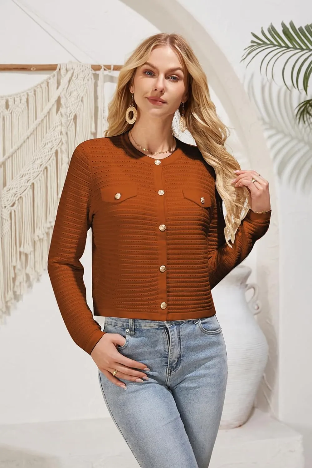 GRACE KARIN Women's Knit Cardigan Sweaters Long Sleeve Open Front Button Down Trendy Jackets Lightweight Summer Outfits