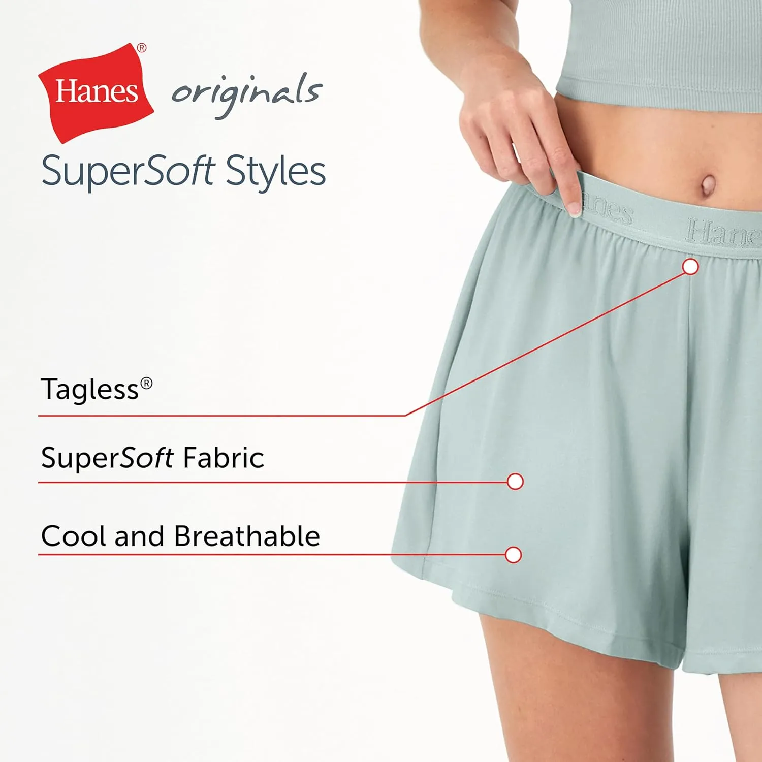 Hanes Women's Originals Sleep, 2-Pack, Comfywear Supersoft Lounge Shorts Pack, 3.25"