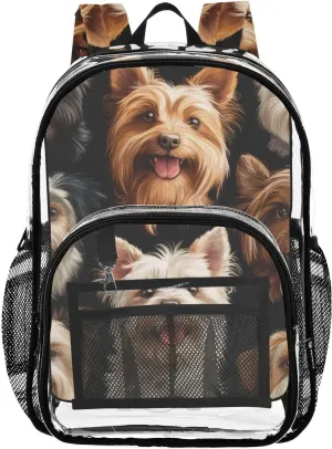 Happy Dogs Clear Backpack with Back Print, Heavy Duty See Through Backpacks PVC Transparent Daypack for Travel Security