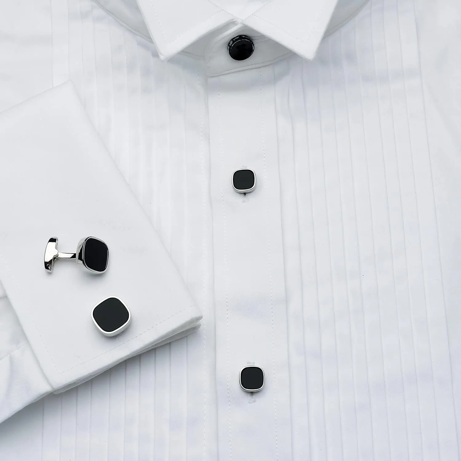 HAWSON Cufflinks and Studs for Men-Black Stone Mens Fashion Gun-Black Cufflinks and Tuxedo Shirt Studs Set for Regular Weeding Business Accessories