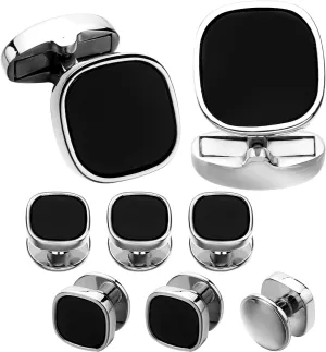 HAWSON Cufflinks and Studs for Men-Black Stone Mens Fashion Gun-Black Cufflinks and Tuxedo Shirt Studs Set for Regular Weeding Business Accessories