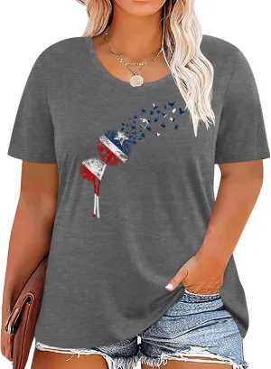 HDLTE Women Plus Size T Shirts Short Sleeve Casual Graphic Tee Tops