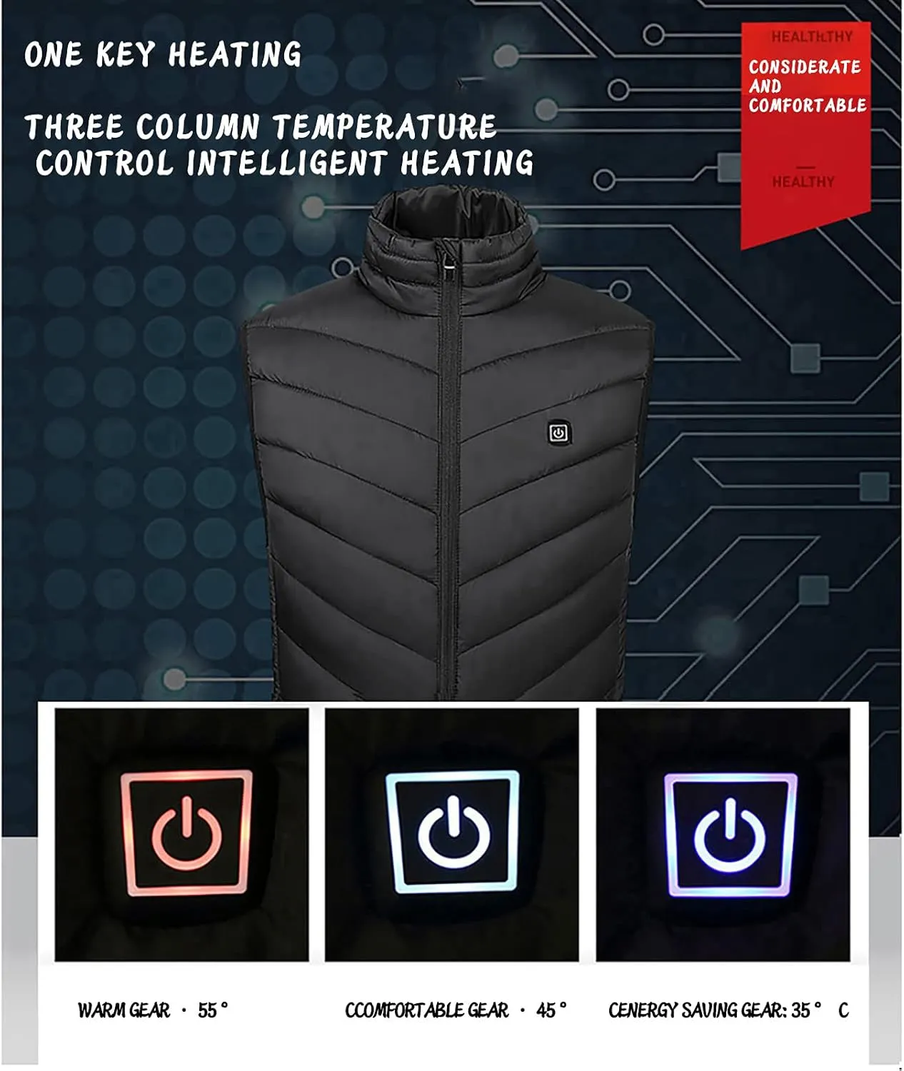 Heated Vest for Men Thermal Jacket Rechargeable Heated Jacket Sleeveless Down Jackets for Women Warm Outdoor Clothing