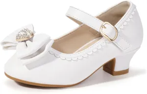 Hehainom Girls Dress Shoes Low Heels Mary Jane Flower Girl Wedding Party Communion Toddler Kids Heels
