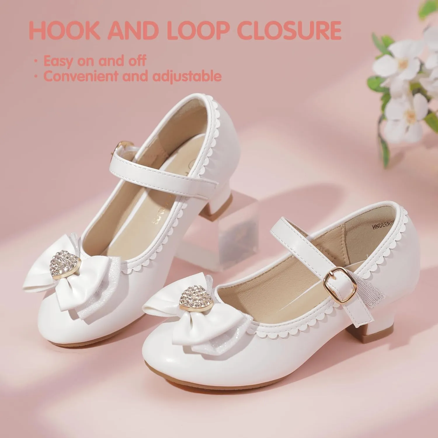 Hehainom Girls Dress Shoes Low Heels Mary Jane Flower Girl Wedding Party Communion Toddler Kids Heels