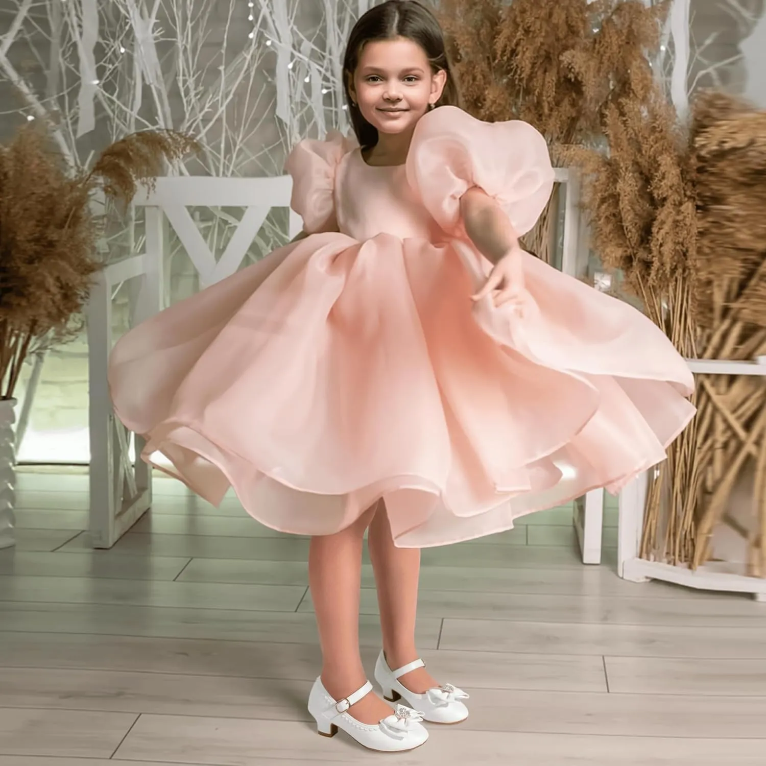 Hehainom Girls Dress Shoes Low Heels Mary Jane Flower Girl Wedding Party Communion Toddler Kids Heels