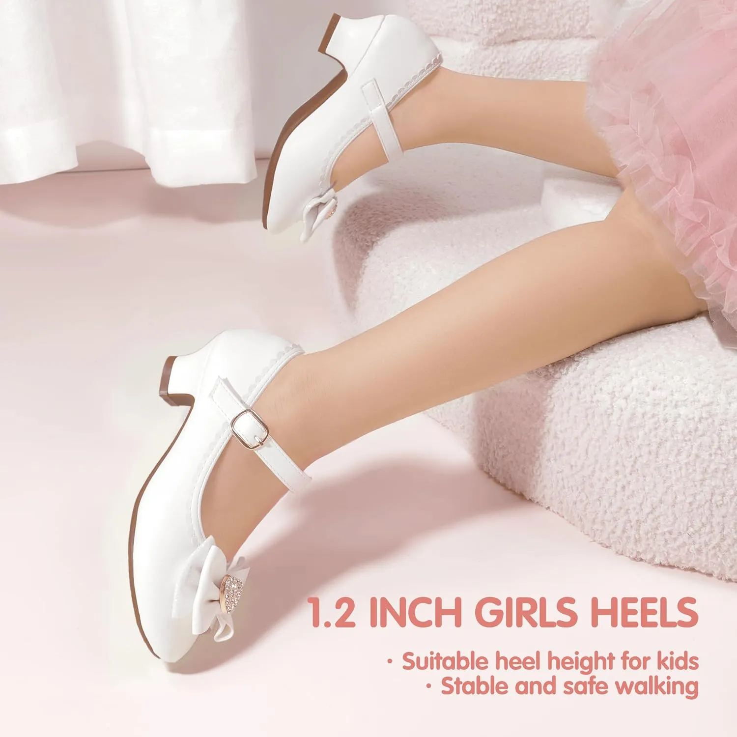 Hehainom Girls Dress Shoes Low Heels Mary Jane Flower Girl Wedding Party Communion Toddler Kids Heels