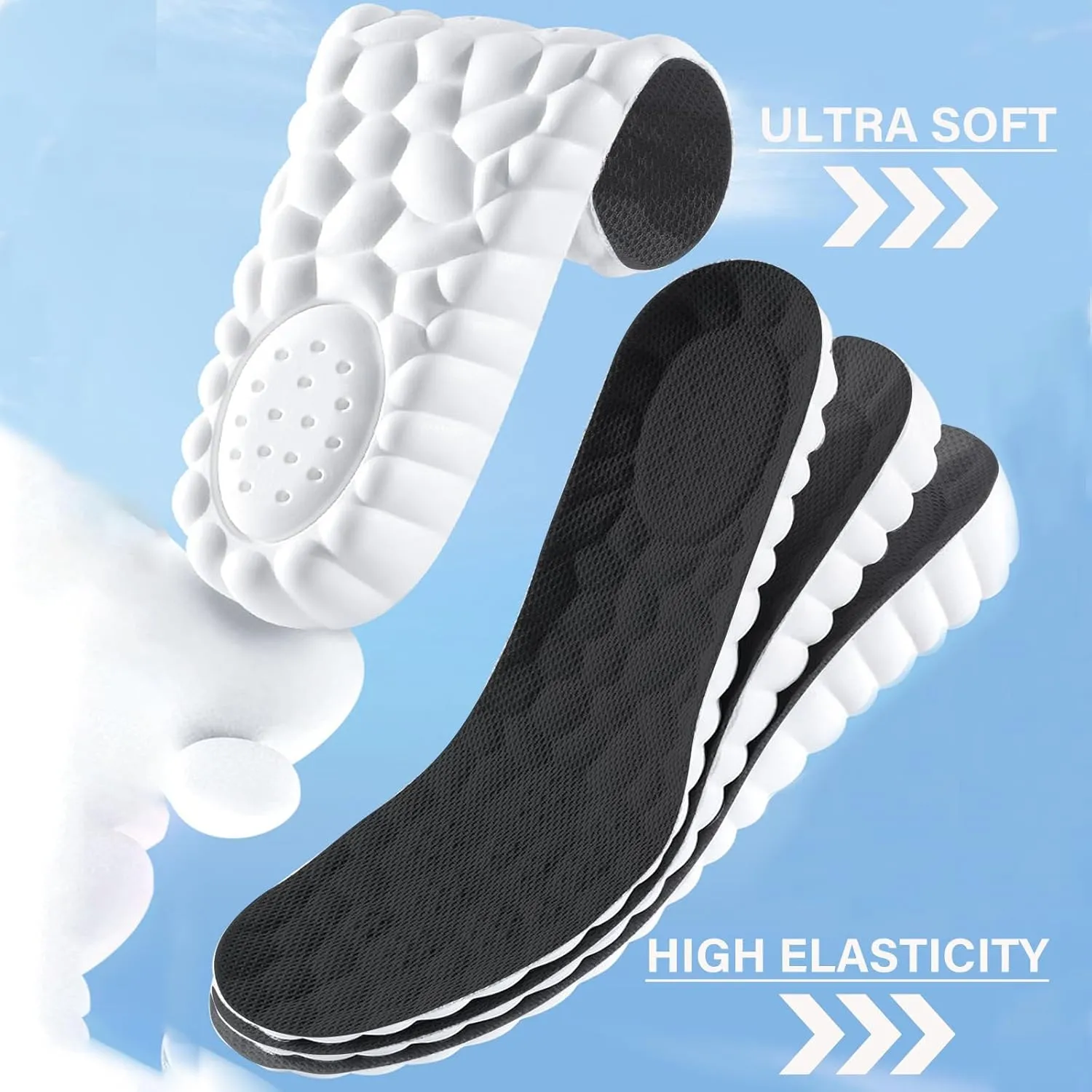 Height Increase Memory Foam Insoles for Men & Women - Taller Heel Lift Shoe Inserts with Breathable Cushioned Comfort for Sports Shoes, Work Boots | Trim to Fit (Black 2.5cm, 6-8.5 US Women)