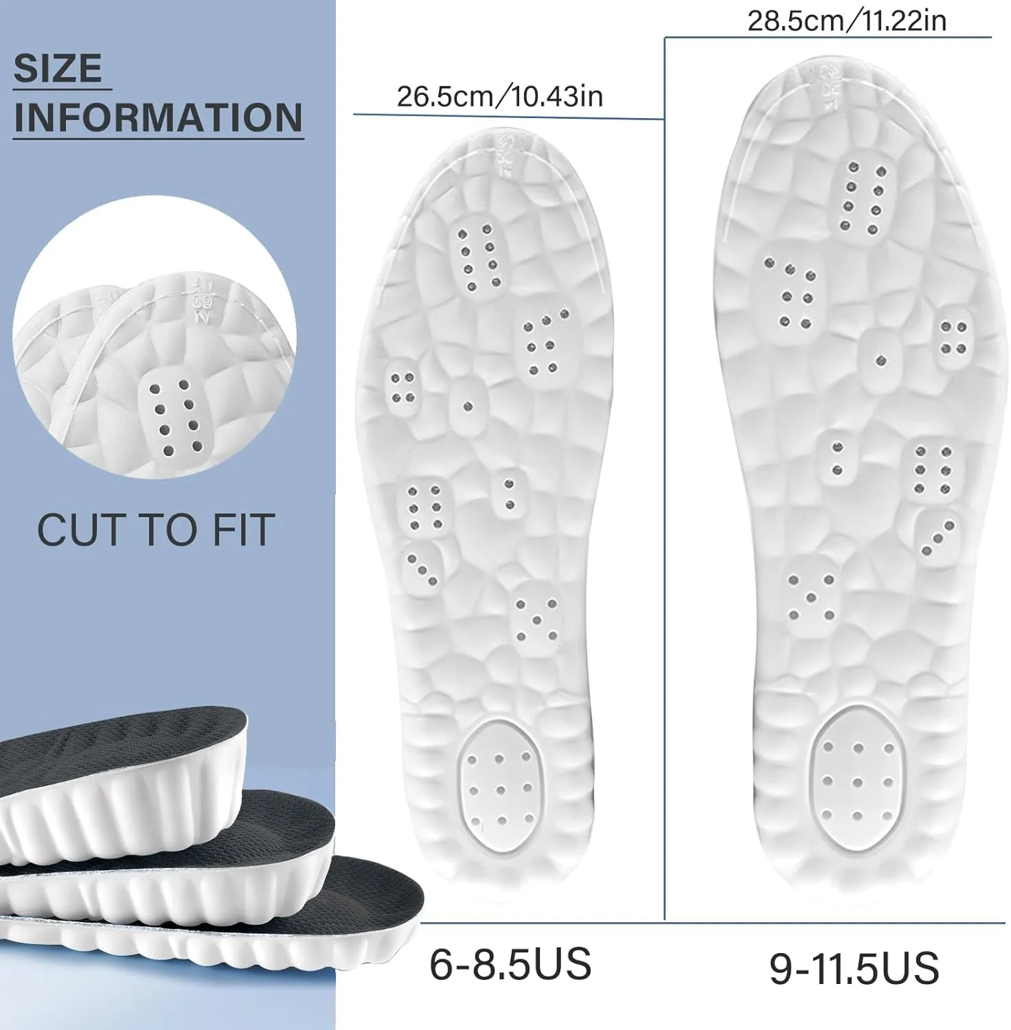 Height Increase Memory Foam Insoles for Men & Women - Taller Heel Lift Shoe Inserts with Breathable Cushioned Comfort for Sports Shoes, Work Boots | Trim to Fit (Black 2.5cm, 6-8.5 US Women)