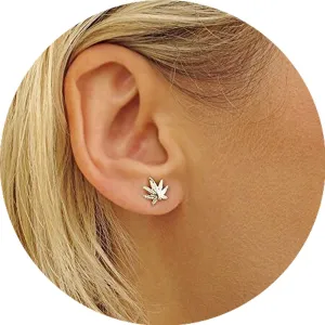 Hemp Stud Earrings - Sterling Silver Cannabis Posts - Minimalist Jewelry - Tiny everyday earrings - Tiny Post Studs, Leaf studs, Weed Leaf Studs, Petal Stud earrings for her, Minimalist Earrings