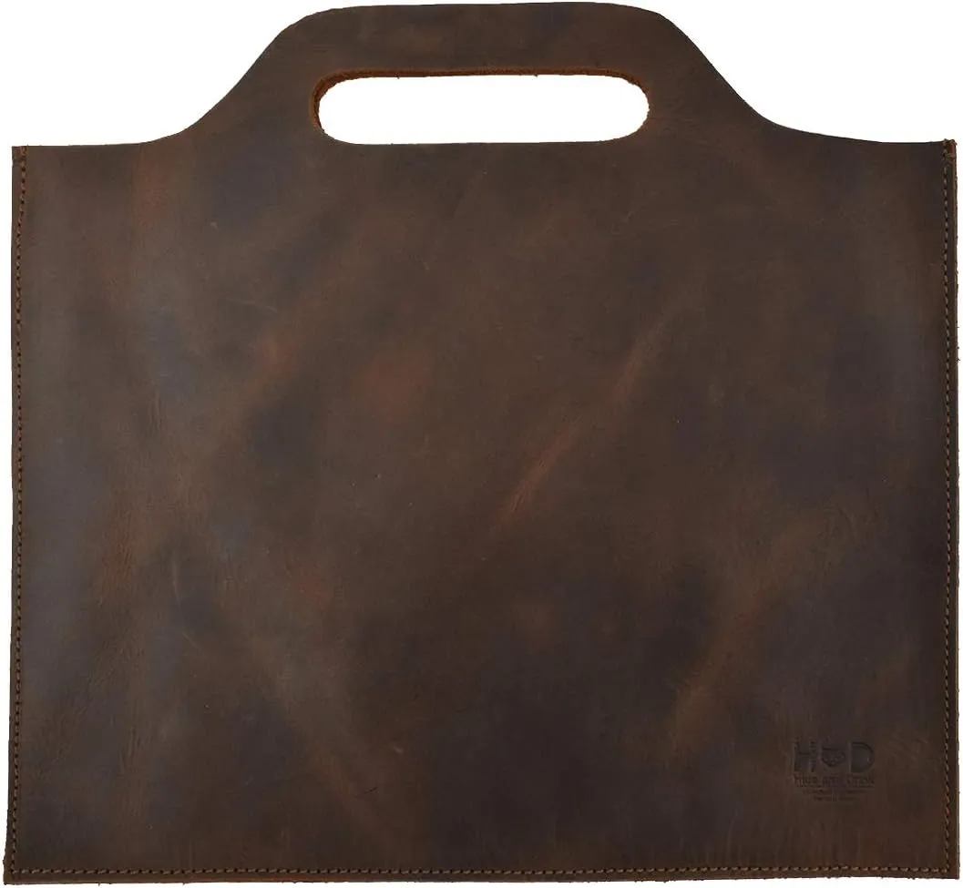 Hide & Drink, Flat Handbag, Minimalist Style Carry-On Bag, Thin Portfolio, Classic Document Holder, Travel Accessory, Full Grain Leather, Handmade, Bourbon Brown