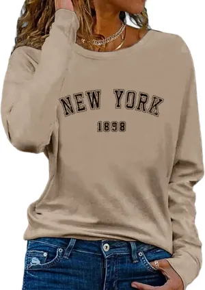 Hilinker Women's Long Sleeve Tops Graphic Tee Casual Loose Crew Neck T Shirts