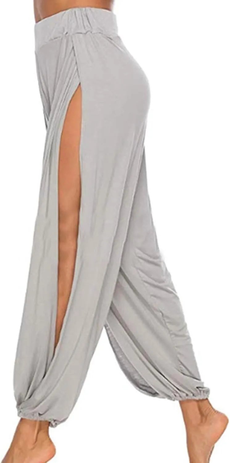 Hippie Yoga Harem Pants Women Plus Size Side High Slit Joggers Active Workout Sweatpants Beach Pants Trendy Trousers