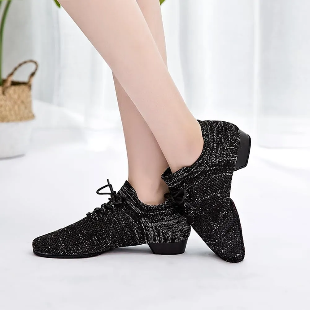 HIPPOSEUS Women's Lace Up Ballet Dance Practice Shoes Split-Sole Latin Ballroom Jazz Dance Teaching Shoes,Model KCBD