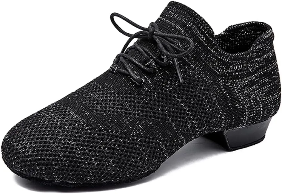 HIPPOSEUS Women's Lace Up Ballet Dance Practice Shoes Split-Sole Latin Ballroom Jazz Dance Teaching Shoes,Model KCBD