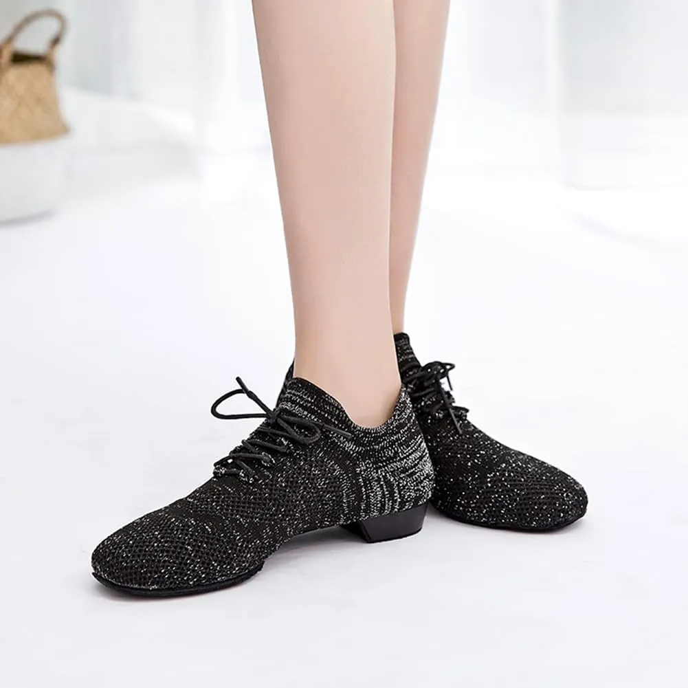 HIPPOSEUS Women's Lace Up Ballet Dance Practice Shoes Split-Sole Latin Ballroom Jazz Dance Teaching Shoes,Model KCBD