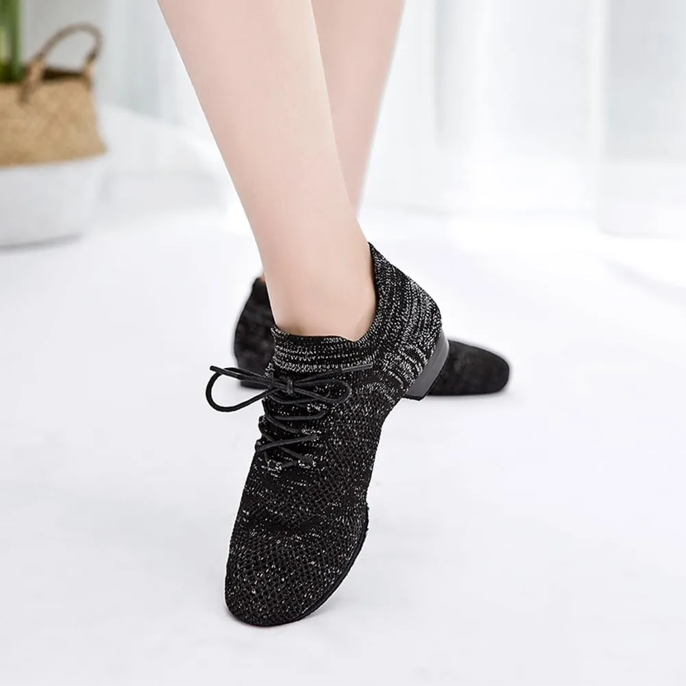 HIPPOSEUS Women's Lace Up Ballet Dance Practice Shoes Split-Sole Latin Ballroom Jazz Dance Teaching Shoes,Model KCBD
