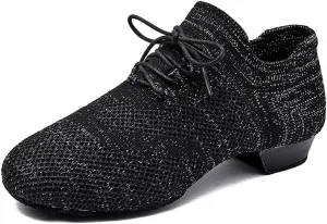 HIPPOSEUS Women's Lace Up Ballet Dance Practice Shoes Split-Sole Latin Ballroom Jazz Dance Teaching Shoes,Model KCBD
