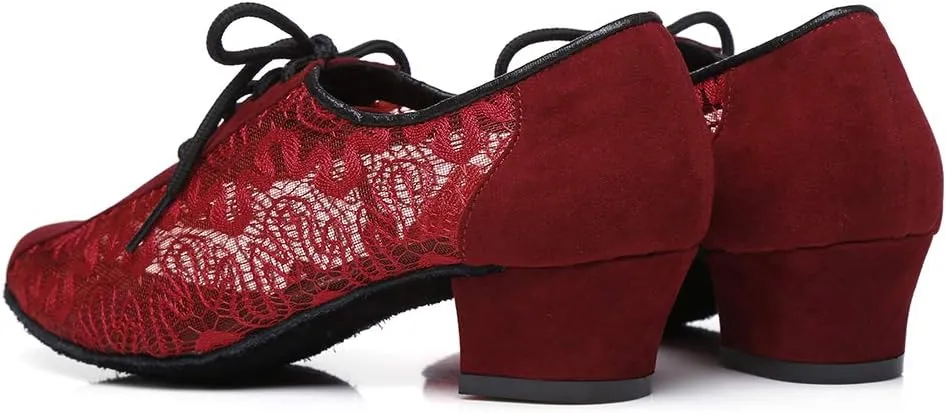 HIPPOSEUS Women's Lace up Latin Dance Practice Shoes Closed Toe Ballroom Salsa Bachata Dance Training Shoes