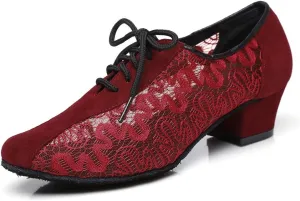 HIPPOSEUS Women's Lace up Latin Dance Practice Shoes Closed Toe Ballroom Salsa Bachata Dance Training Shoes