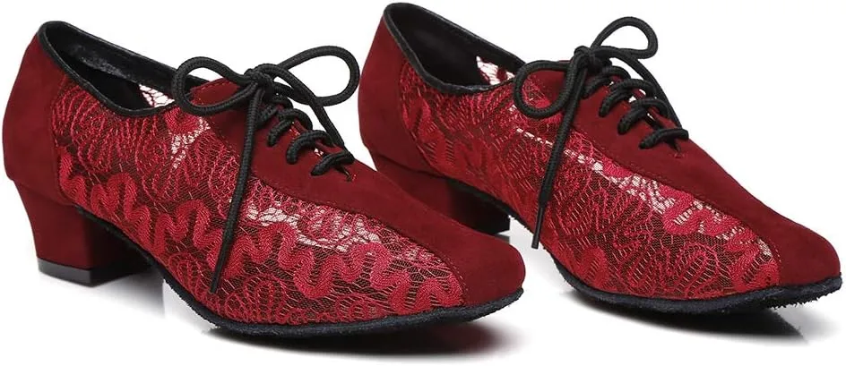 HIPPOSEUS Women's Lace up Latin Dance Practice Shoes Closed Toe Ballroom Salsa Bachata Dance Training Shoes
