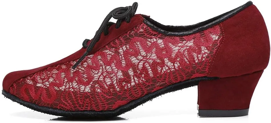 HIPPOSEUS Women's Lace up Latin Dance Practice Shoes Closed Toe Ballroom Salsa Bachata Dance Training Shoes