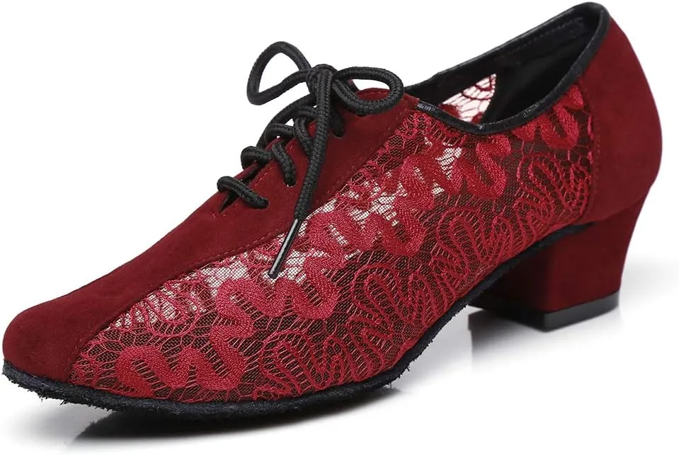 HIPPOSEUS Women's Lace up Latin Dance Practice Shoes Closed Toe Ballroom Salsa Bachata Dance Training Shoes