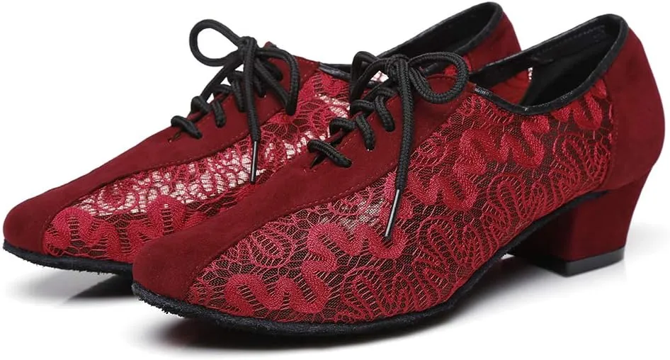 HIPPOSEUS Women's Lace up Latin Dance Practice Shoes Closed Toe Ballroom Salsa Bachata Dance Training Shoes