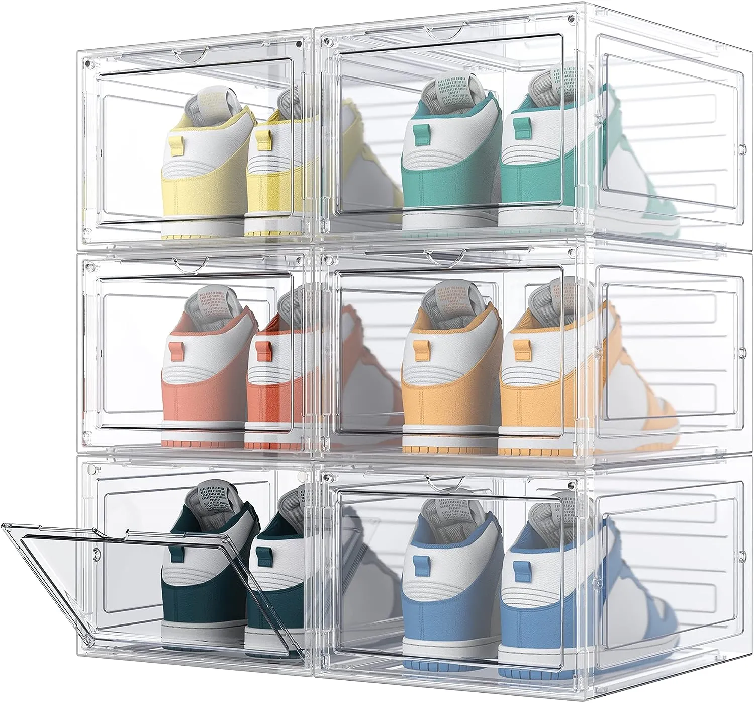 HOMIDEC 6 pcs Shoe Box, Shoe Storage Boxes Clear Plastic Stackable, Shoe Organizer Containers with Lids for Women/Men 34.5 x 27 x 19 cm, Transparent