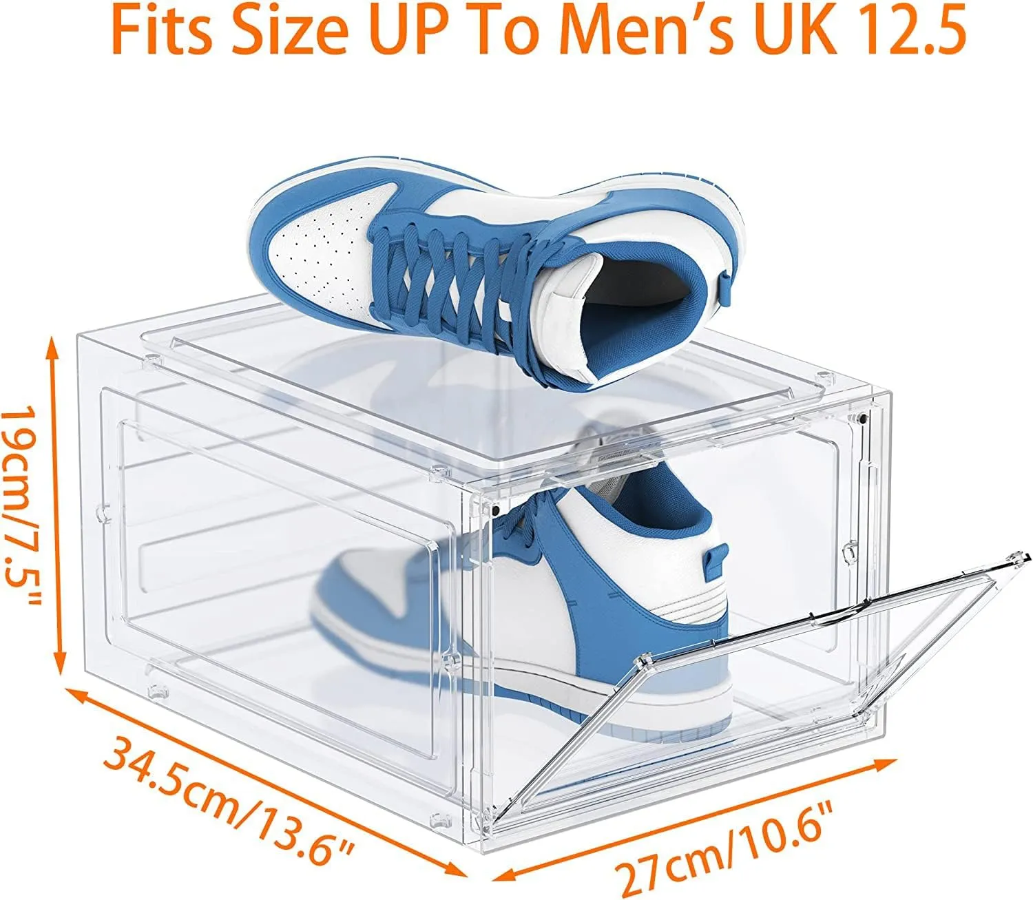 HOMIDEC 6 pcs Shoe Box, Shoe Storage Boxes Clear Plastic Stackable, Shoe Organizer Containers with Lids for Women/Men 34.5 x 27 x 19 cm, Transparent