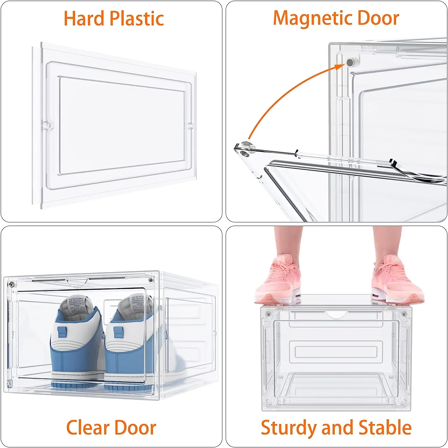 HOMIDEC 6 pcs Shoe Box, Shoe Storage Boxes Clear Plastic Stackable, Shoe Organizer Containers with Lids for Women/Men 34.5 x 27 x 19 cm, Transparent