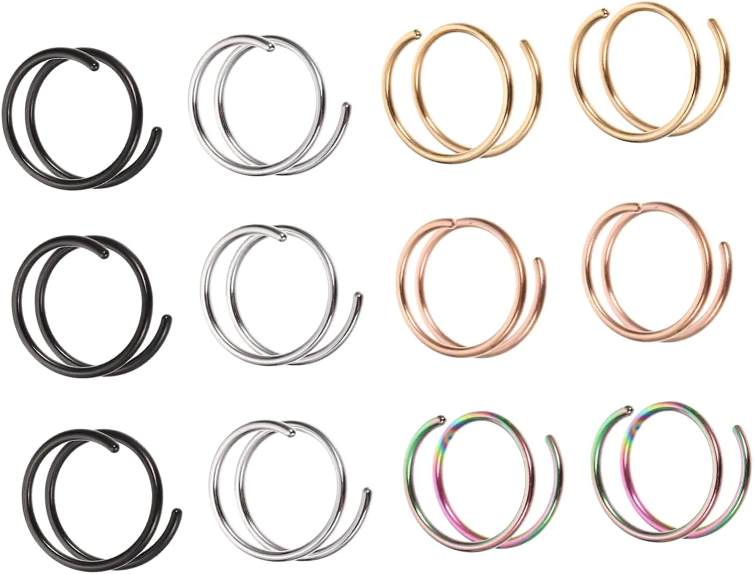 Homoyoyo Fashionable Spiral Nose Ring Set 12pcs Silver Nose Piercing Jewelry Comfortable for Daily Wear
