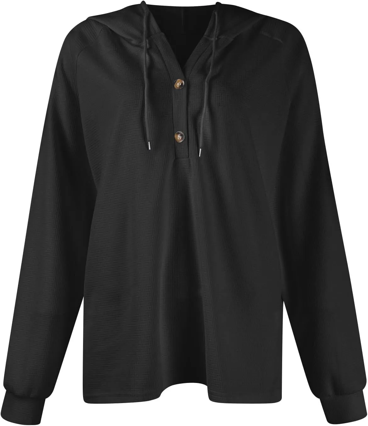 Hoodies for Women Fall Fashion 2024 Waffle Knit Tops Button V Neck Casual Hooded Pullover Oversized Sweatshirt