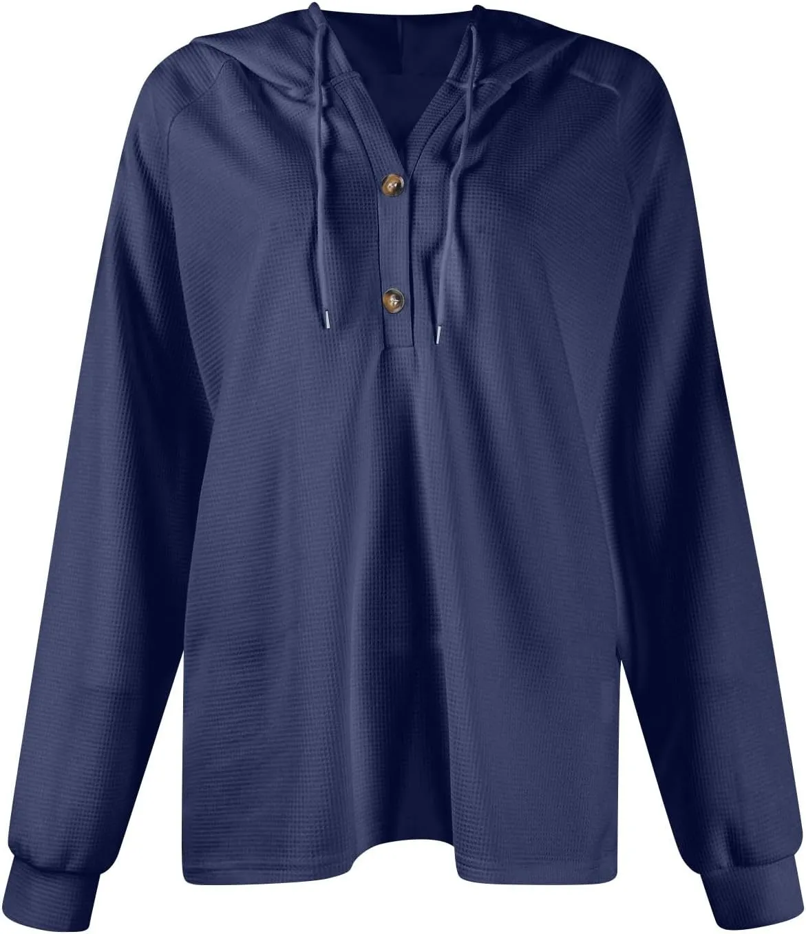 Hoodies for Women Fall Fashion 2024 Waffle Knit Tops Button V Neck Casual Hooded Pullover Oversized Sweatshirt